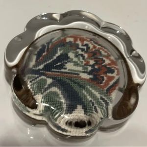 VINTAGE GLASS PAPER WEIGHT Crosstitch FLOWERS
